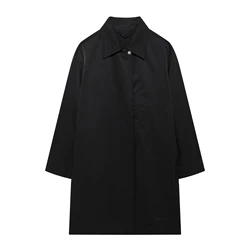 Tangada 2024 New Women Black Loose Trench Female Oversized Coat 3H862