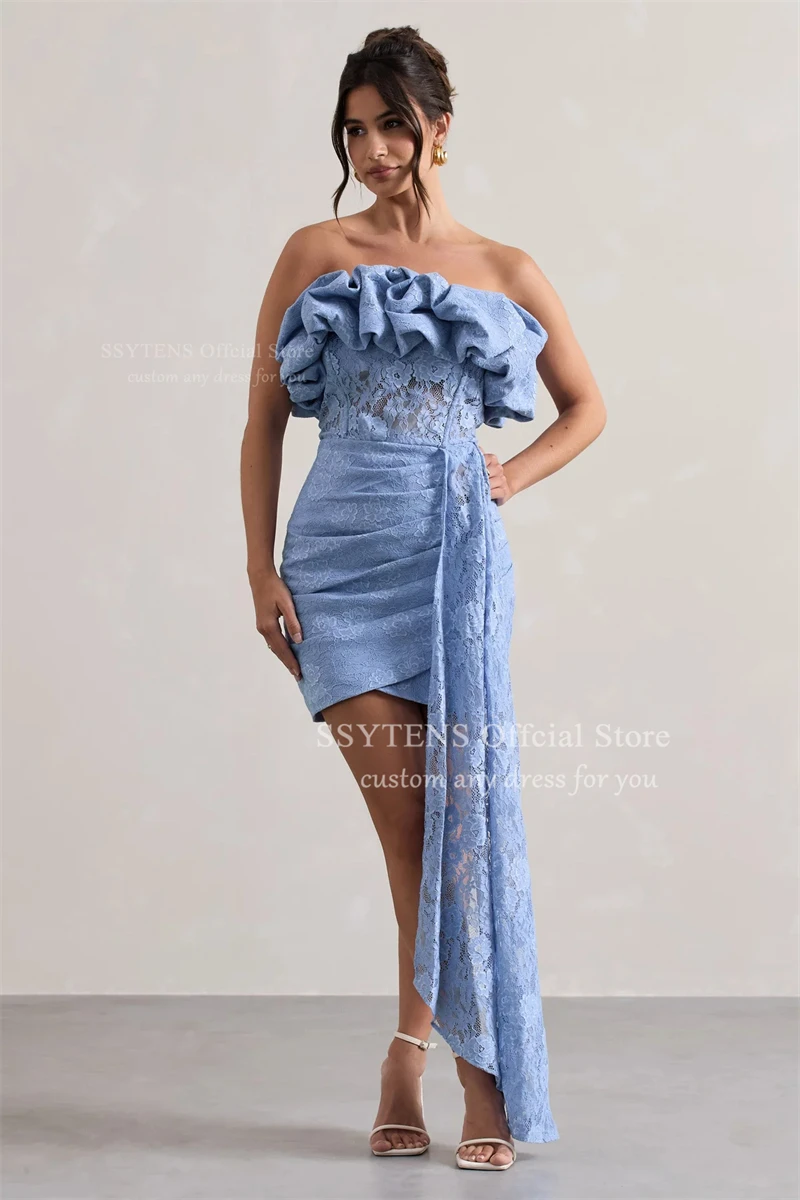 SSYTENS Sexy bleu Mini robes De bal Chic dentelle robes De soirée courte sirène robes De Mujer Elegantes Para Fiesta personnalisé