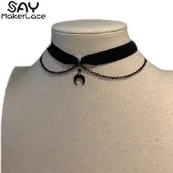 Korean Style Vintage Gothic Clavicle Chain With Moon Pendant Fashion Choker Necklace For Women Girl Neck Jewelry Accessories