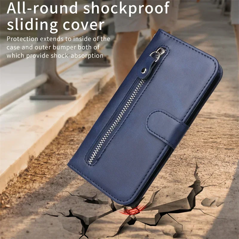 Zipper Funda POCO F6 X6 Pro Coque for Xiaomi Poco X3 NFC M6 X5 F5 M4 M3 X4 Pro F3 GT C55 Luxury Leather Phone Wallet Case Shells