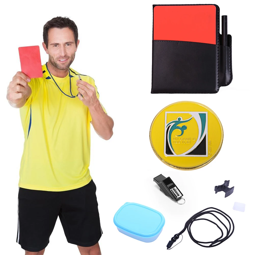 Kit di carte per arbitro di calcio Giochi di carte per arbitro di calcio con carte di avvertimento per fischietto per notebook per arbitro per giochi sportivi di calcio