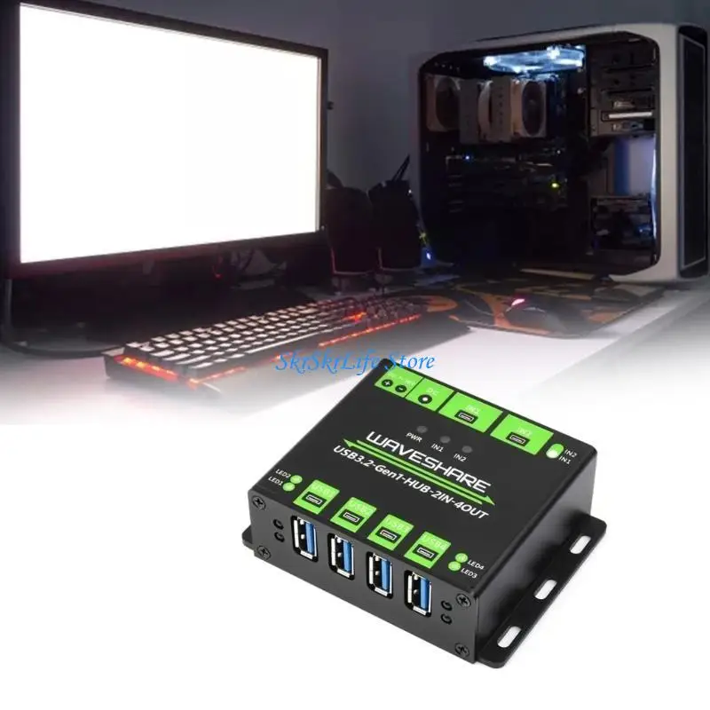 

E65E 4 Ports USB 3.2 Hub Поделитесь USB -устройствами между двумя хостами 2 в 4 выхода, прочный металлический корпус для ПК