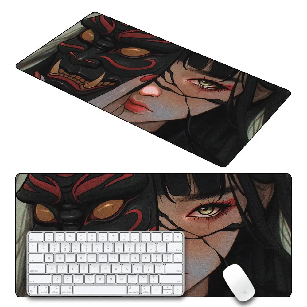 40x90cm Gaming Samurai Oni Mouse Pad Japan Mask Girl Deskmat Large Gamer Professional Premium Mousepad Speed Control Accessories
