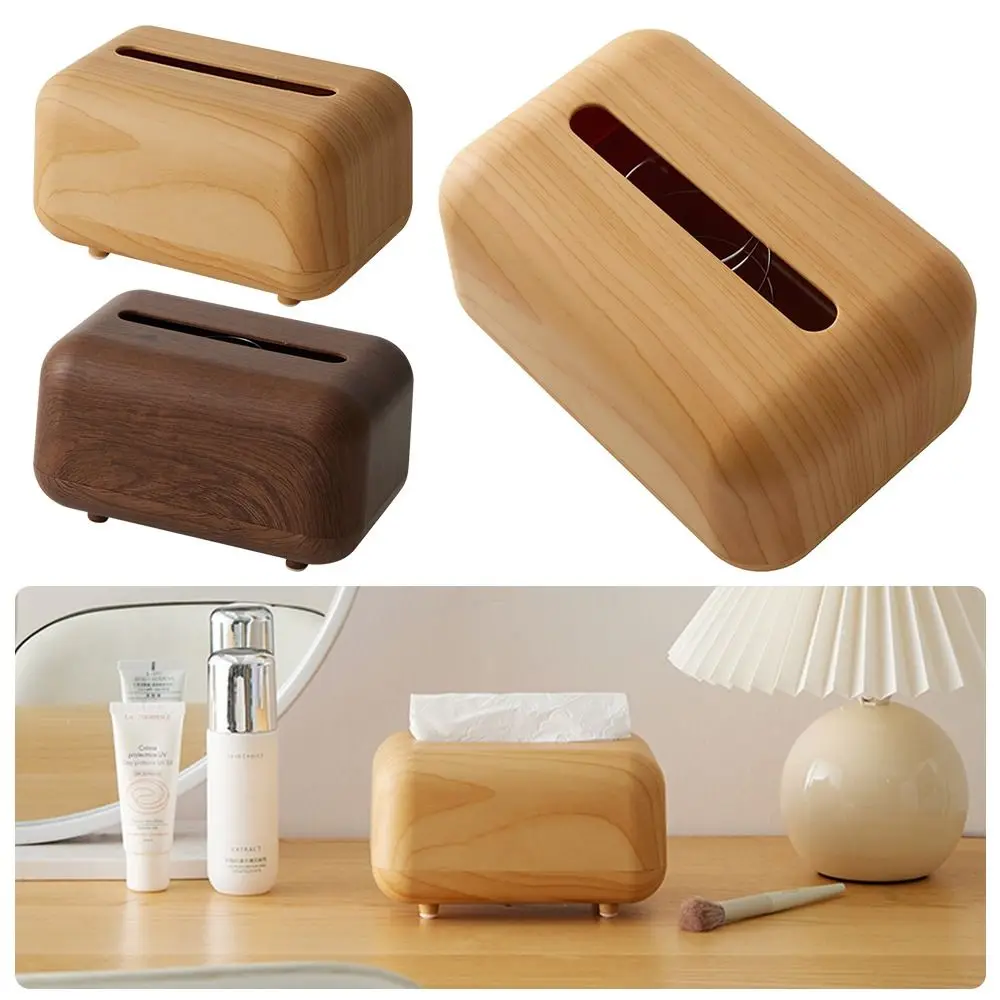 1Pcs with Spring Inside Tissue Box Large Capacity Napkin Dispenser Tissue Storage Box Shell Wood Grain Plastic Paper Box Holder