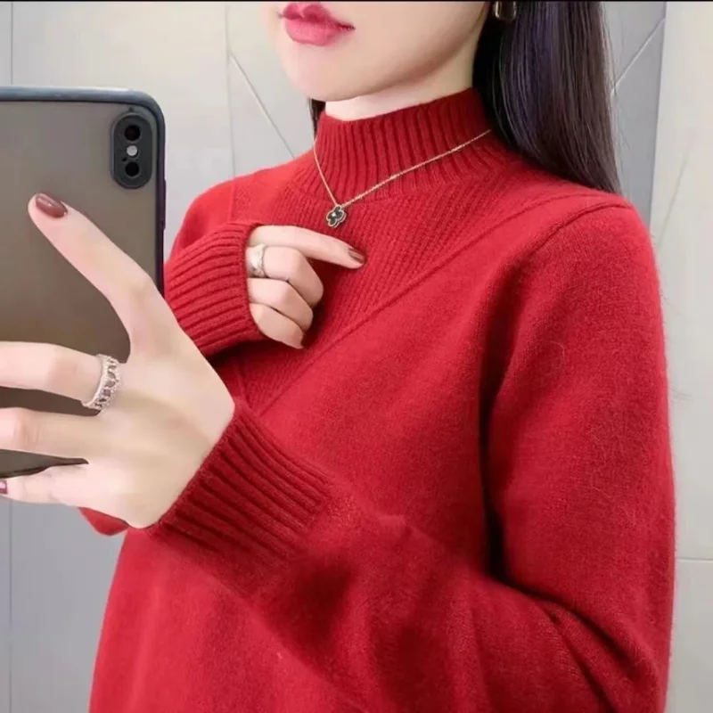 

Свитер, вязаная женская одежда, высокий воротник, осень-зима, фонарь, длинный рукав, резьба, однотонные универсальные топы для поездок на работу