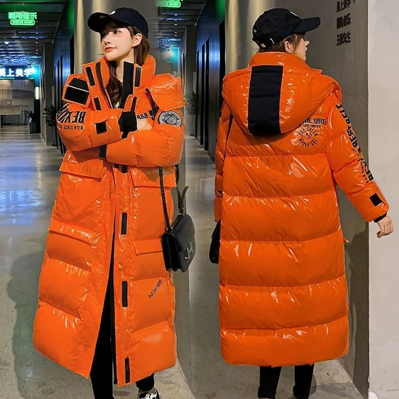 winter clothes jackets Glossy down cotton clothes new women's medium and long styles over the knee loose and enlarged thickened