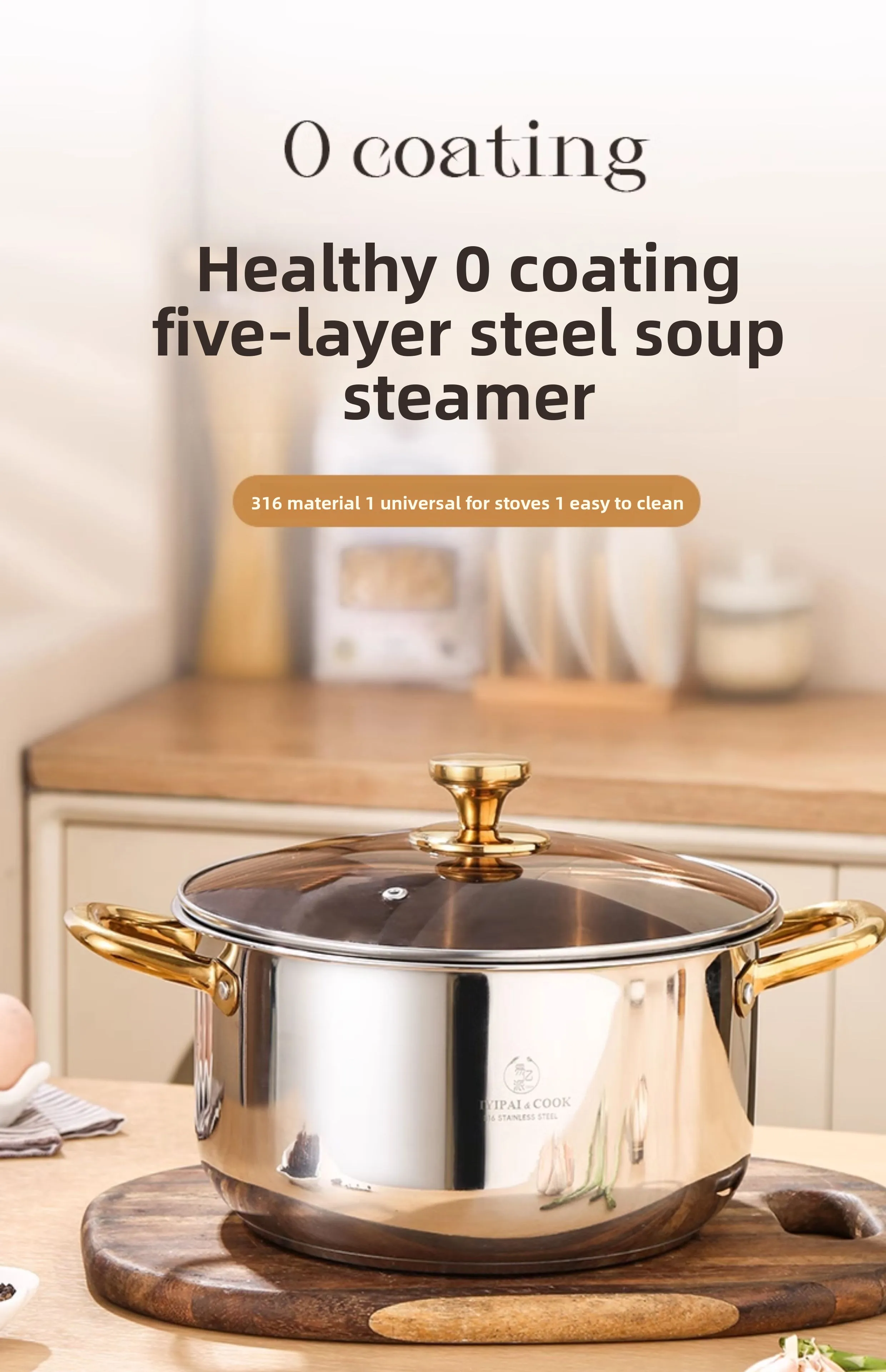 

chinese high quality 316 stainless steel household cooking stew thickened double 2 layer steamer induction soup pot uncoated