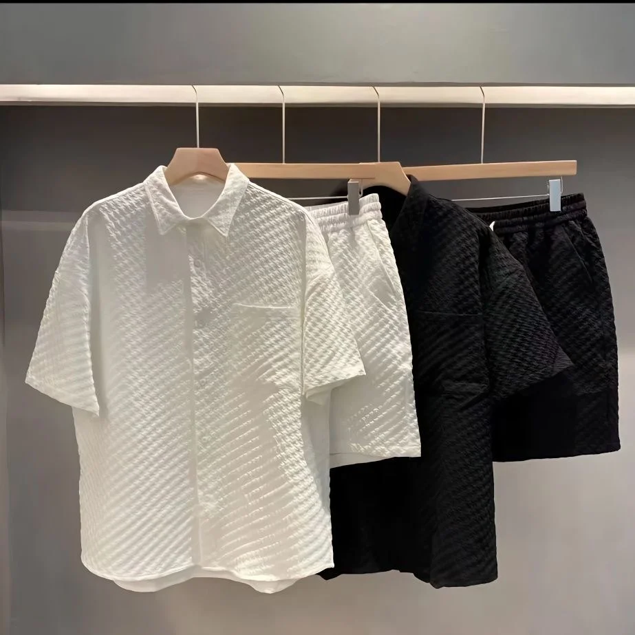 Polo et short à carreaux pour hommes, ensemble deux pièces, manches courtes, pantalons courts, survêtement d'été, tenues pour hommes