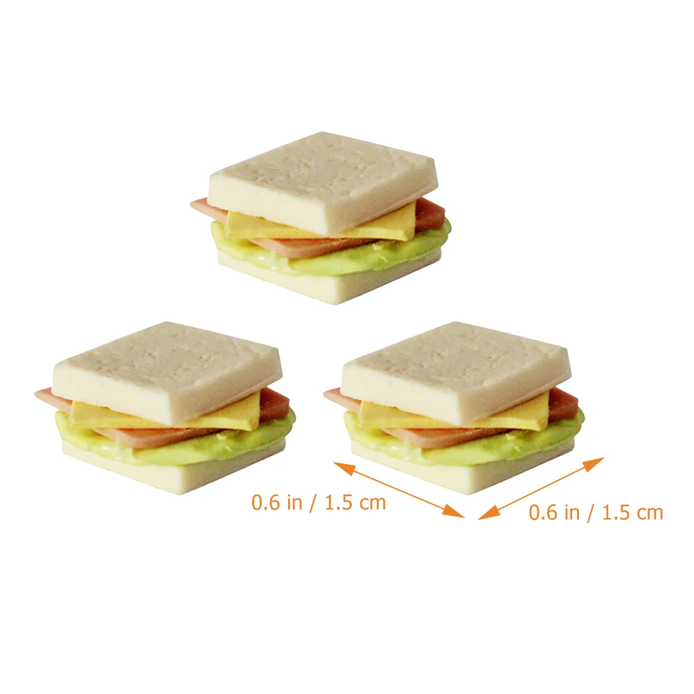 3pcs Miniature Sandwiches Children Toys Food Dollhouse Room Sandwiches Models Ornaments Resin Handmade House Accessories