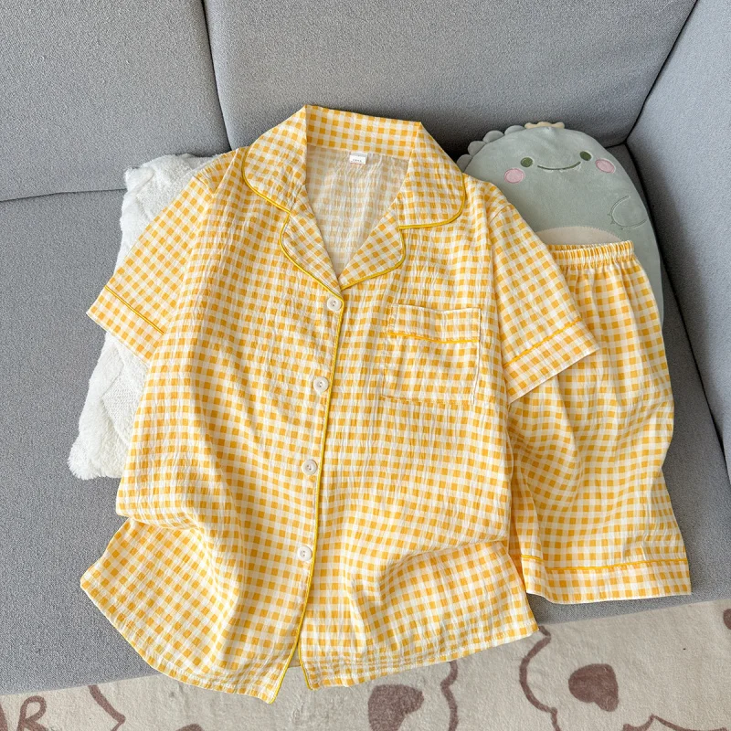 

2Summer short-sleeve cloud cotton pajama set for women, comfortable and trendy, shorts suitable for wearing outside, home wear s