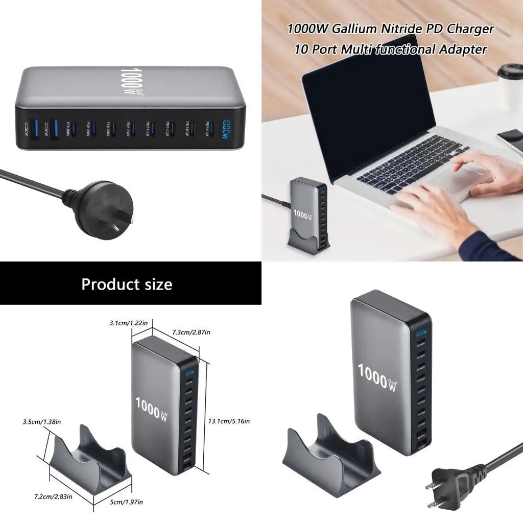 

652f высокая скорость 1000 Вт Gans 10port компактно заряжая концентраторы широко