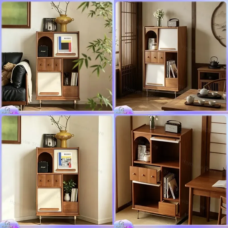 Medieval Solid Wood Bookcase Living Room Storage Cabinet Sofa Side Table Six Drawer Chest Bedroom Nightstand Locker for Home