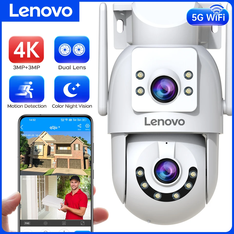 防犯カメラ Lenovo Smart Network HD Camera Lenovo HD PTZ Camera Outdoor 6MP Dual Lens Dual Screen 5G Wifi