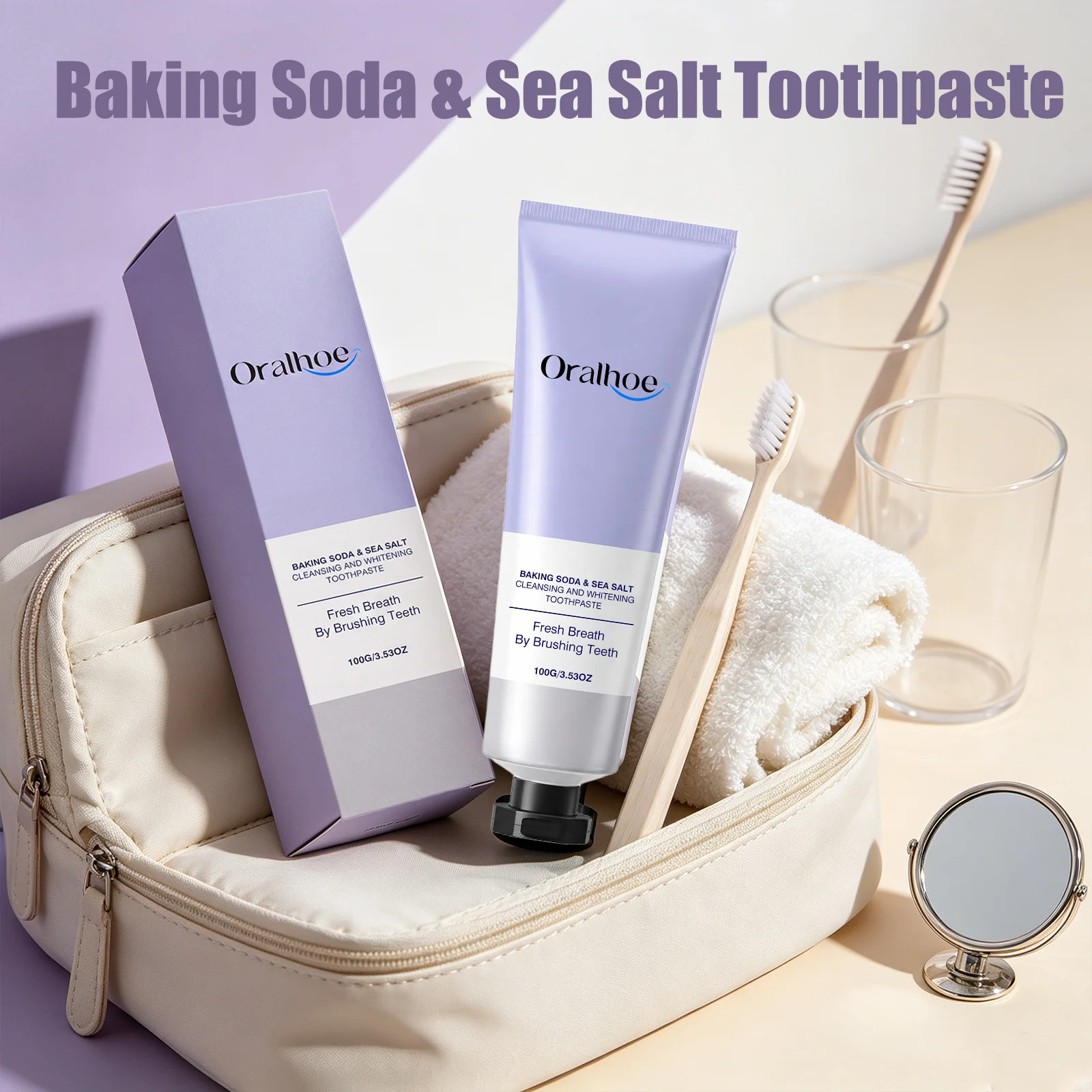 Oralhoe Baking Soda & Sea Salt Toothpaste Surface Stain Remover Brightening Fresh Breath Formula Cleasing & Whitening Toothpaste