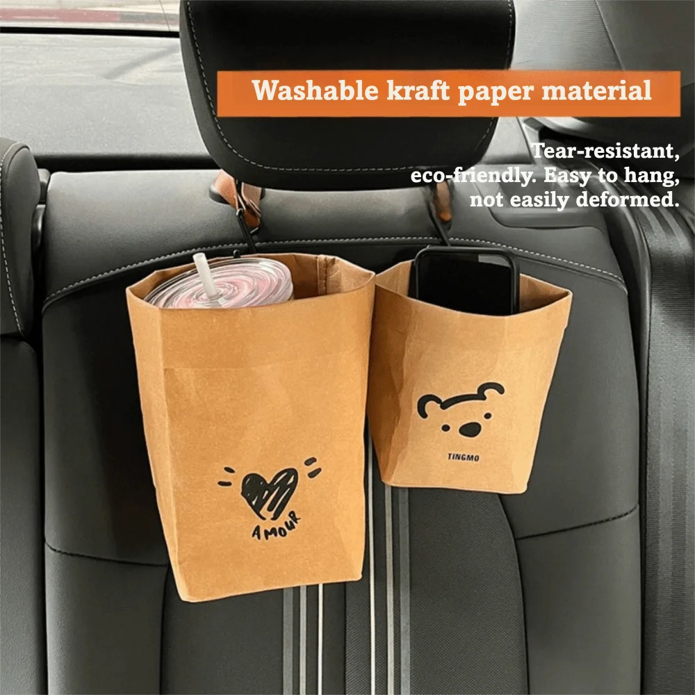 Bear Shaped Car Air Vent Trash Can Multipurpose Mini Size Kraft Paper Storage Bag Mounted Design Portable Portable Garbage Bin