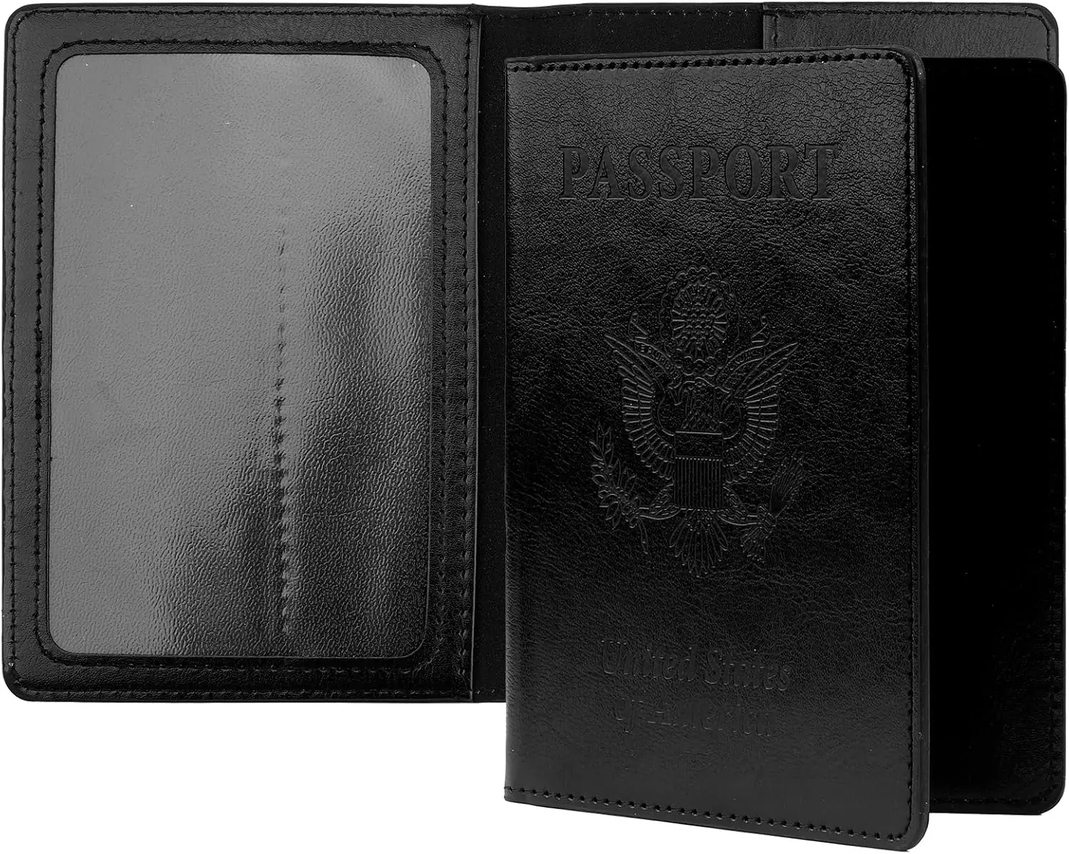 

Men's Black Leather Passport Holder with Vaccine Card Slot, Slim Travel Wallet for Documents and Cards