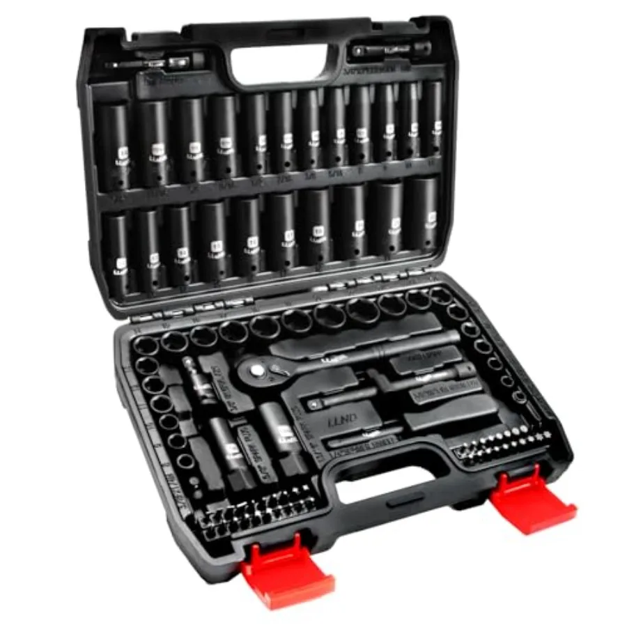 

Impact Socket Set 3/8 Drive95Pcs DeepandShallow Socket Wrench Set 6 Point MetricandStandard Full 5/16"-3/4" 8-22mm with Spark P
