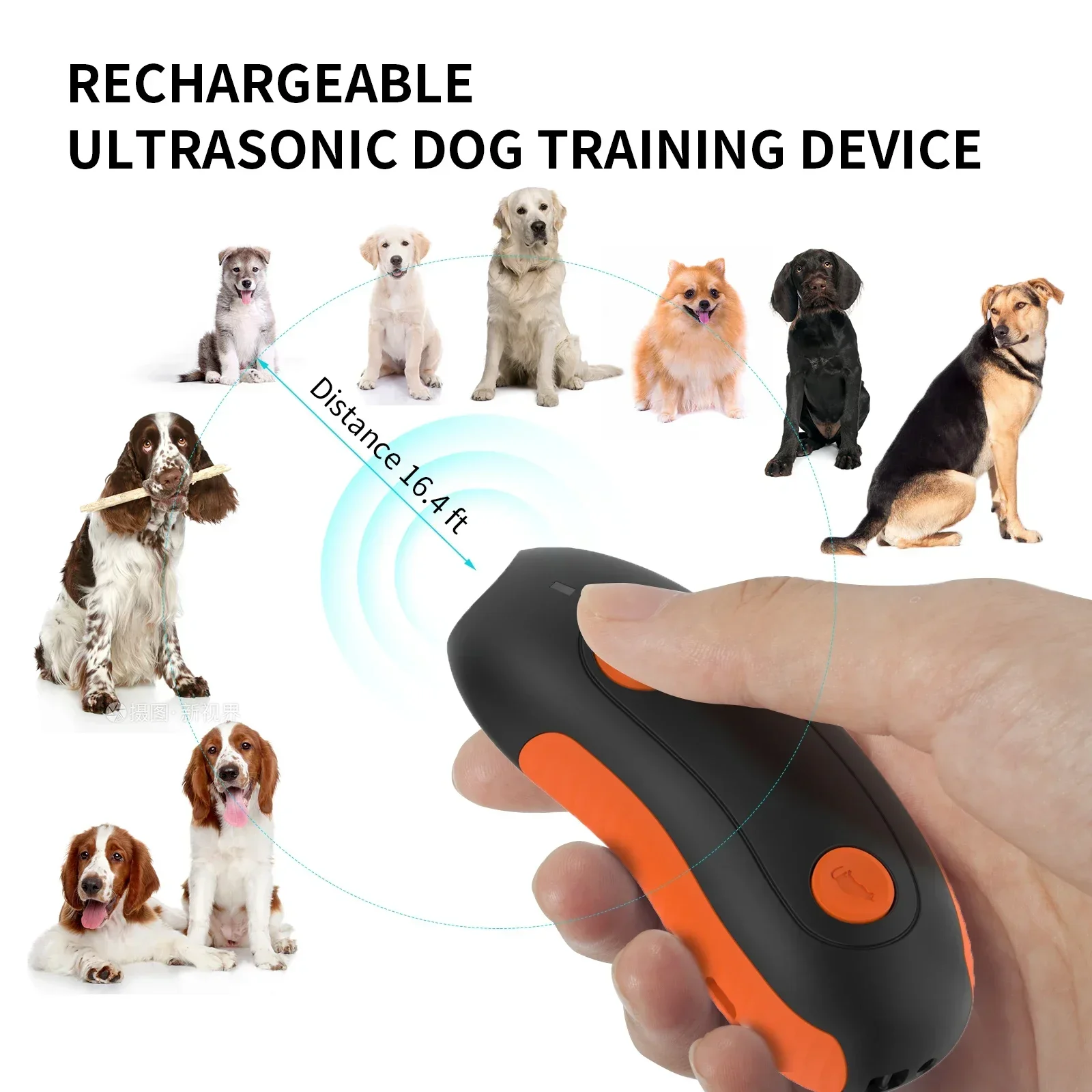 Ultrasonic Dog Repeller Pet Portable Anti Barking Dog Training & Behavior Aids W/ Infrared Led Rechargeable for Dogs Accessories