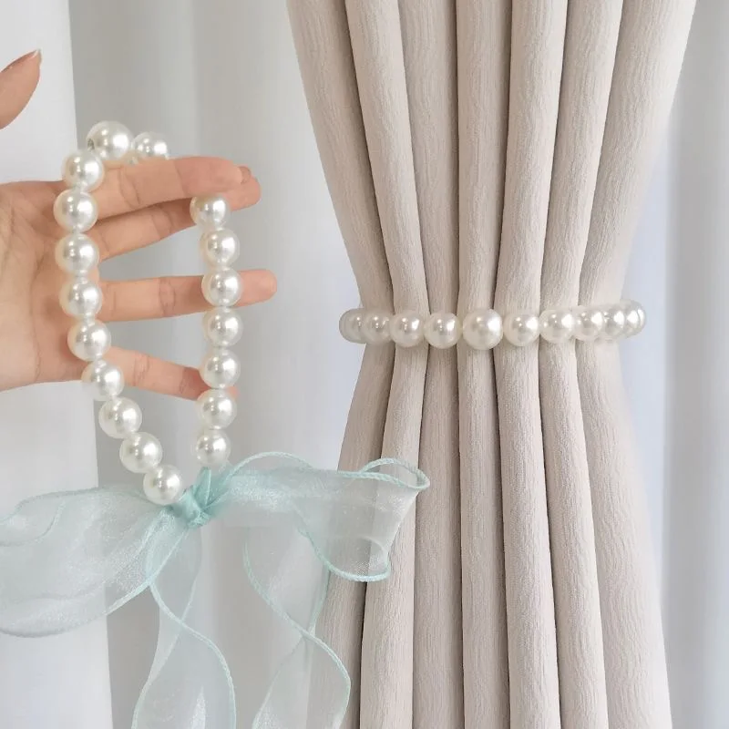 2Pcs Curtain Tieback  Beautiful Pearls Lace Holder Hook Buckle Clip Pretty and Fashion Polyester Decorative Home Accessorie