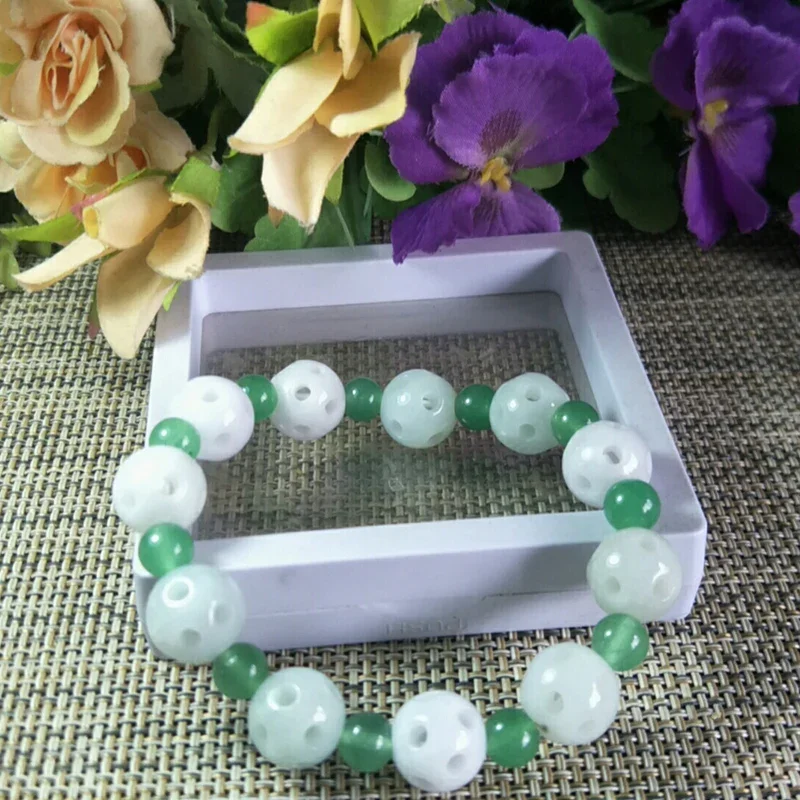 Natural Myanmar Jade Hollow out Lucky Beads Bracelet Jewelry Exorcise Evil Spirits Auspicious Amulet Jade Bracele Fine Jewelry