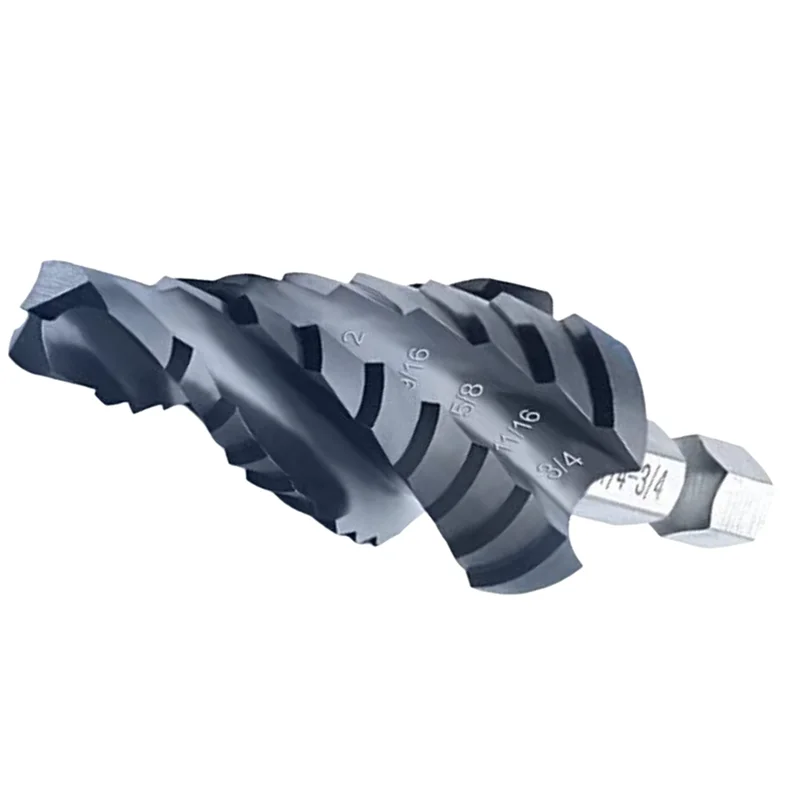 

ABUH-M35 Step Drill Bit Metal Woodworking Wear-Resistant TIALN Coating 3/16"-7/8" 4 Spiral Groove Step Drill Bit
