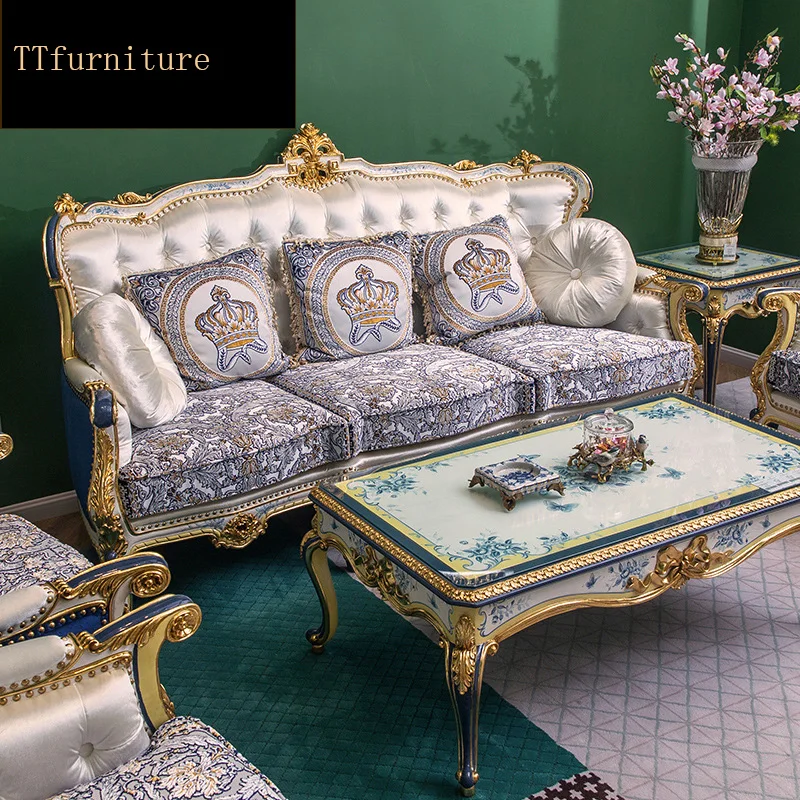 high quality  European  antique luxury luxurious royal living room sofa furniture genuine leather set jx128