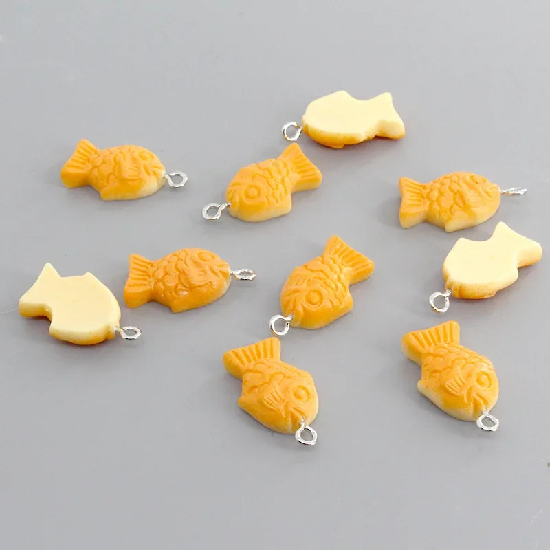 12pcs Cute Fish Biscuits Snapper Charms Resin Biscuit Food Pendants Women Gift DIY Necklace Earrings Jewelry Accessories Finding