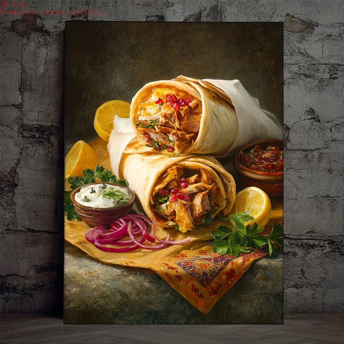 2D Flat, 2D Flat Printing Frameless2D Flat, 1pc Turkish Shawarma Kebab Wall Art - Modern Middle Eastern Canvas Print Suitable