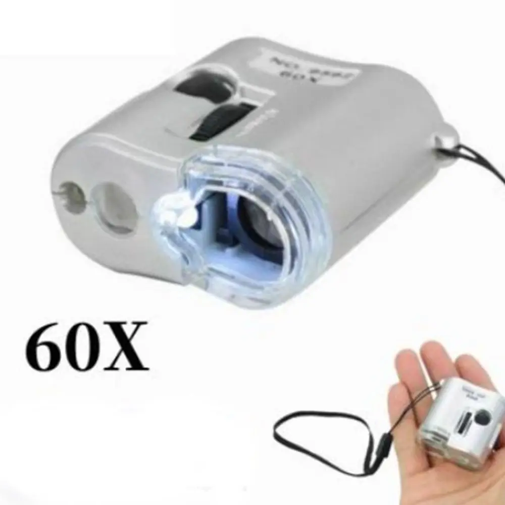 

Portable 60X Handheld Magnifying Glass Mini Pocket Microscope Loupe Currency Detector Jeweler Magnifier With LED Light