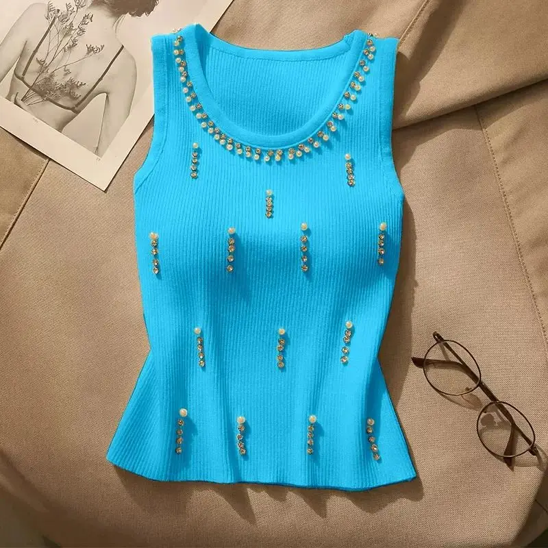 French Beaded Suspender Vest for Women with Slim Fit and Design Sleeveless Tops for Women