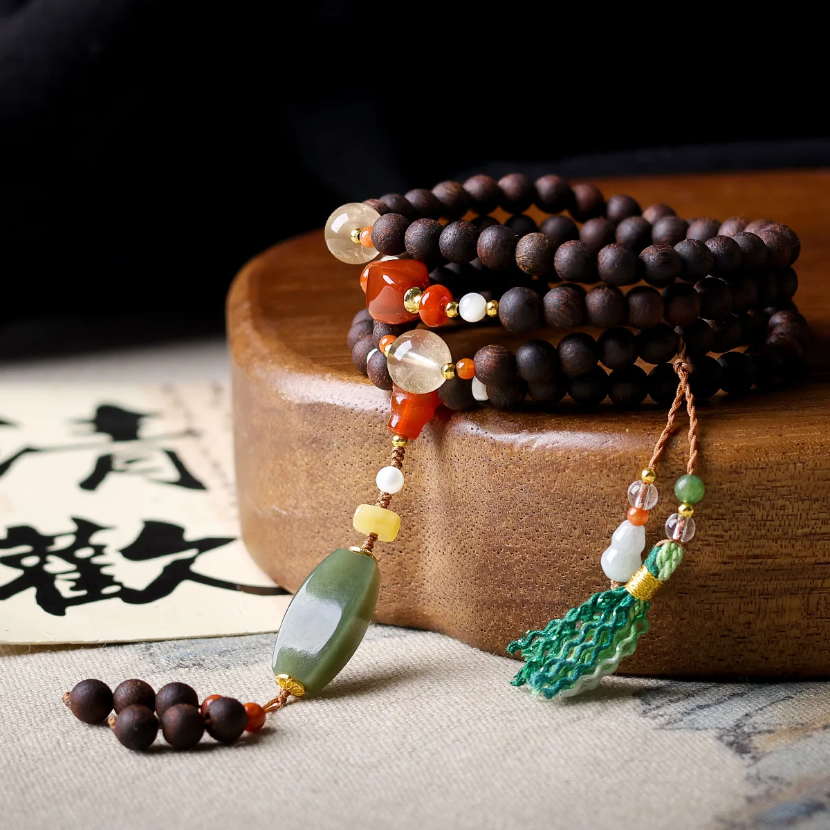 Multi Circle Dalbergia Odorifera Bracelet Natural Hetian Jade Crystal Amber Beaded Bracelet Necklace Gifts