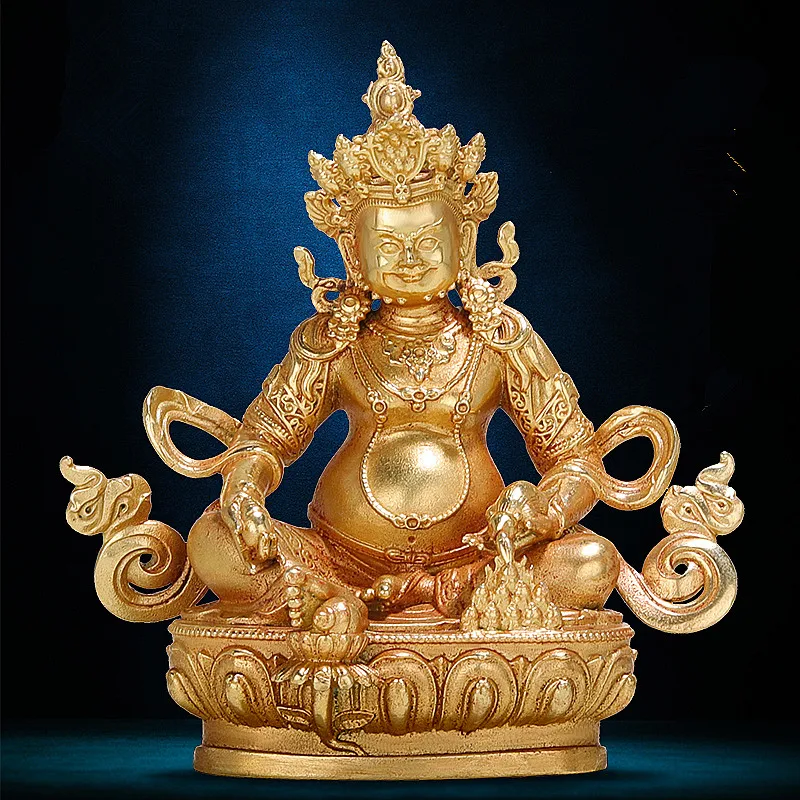 

10.2cm Gold Pure Copper Yelllow Jambhala Exquisite Carving Buddhist Retro Carving Tranic Temple Decorate Bodhisattva Figurine