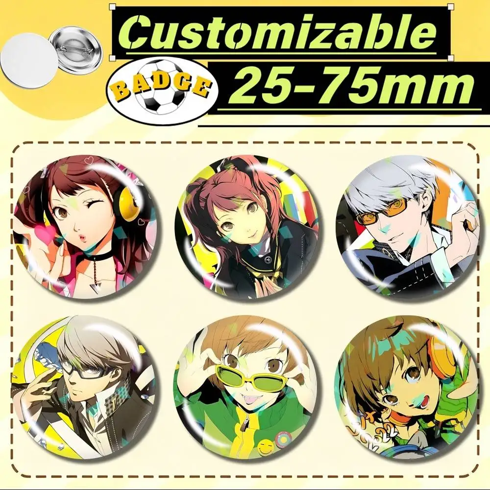 Persona 4 Anime Yu Narukami  Customizable Round Brooch Pins, Personalized Badges With Broken Glass Design Fashion Accessory