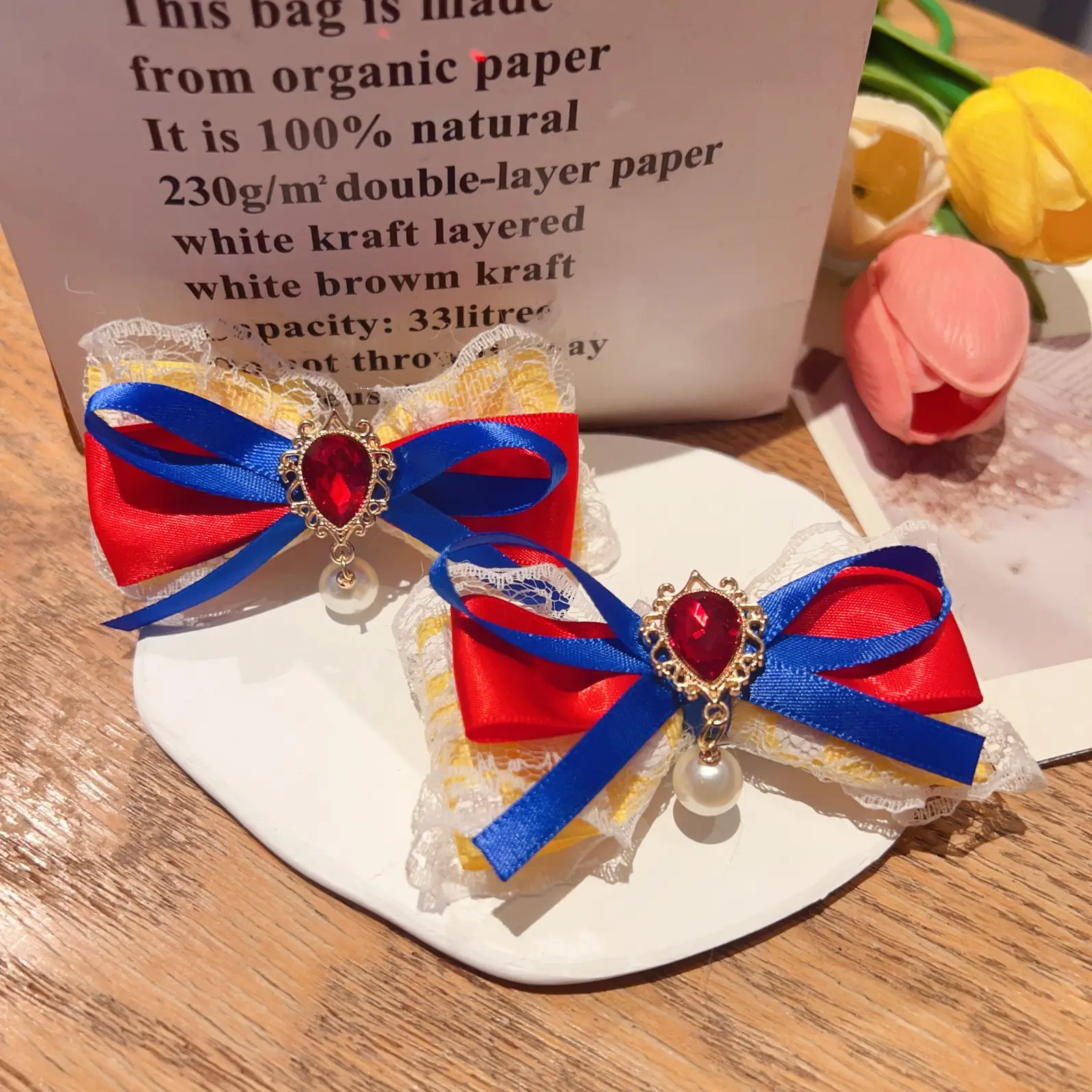 

Косплэй Лолита волосы шелковый бант стиль принцессы заколки студенческие девушки пара заколок для волос милый женский головной убор размер 8 см