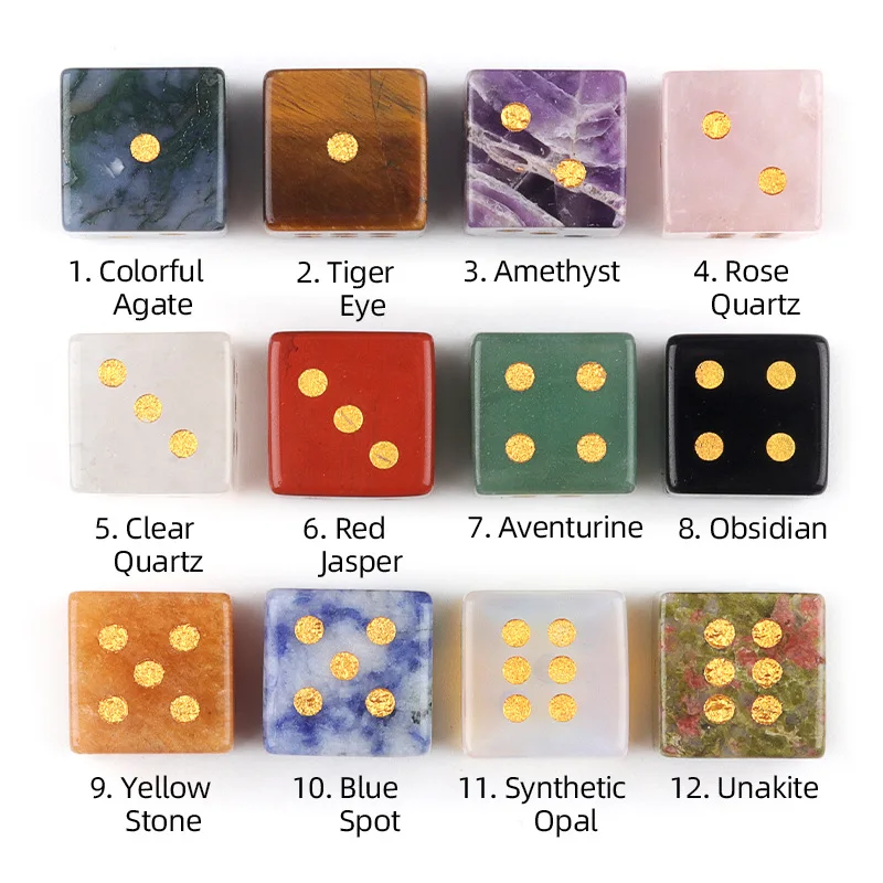 6-Sided Digital Game Dice 16mm Natural Stone D6 Gem Dice Set Healing Crystal Quartz for DND RPG Table Board Game or TeachingMath