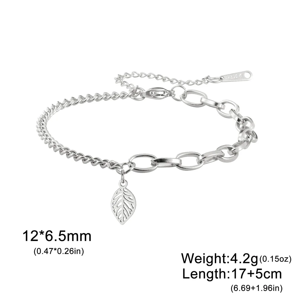 My Shape Hollow Leaves Bracelets Stainless Steel for Women  Gifts Plant Leaf Pendant Chain Hand Chain Bangle Summer Jewelry