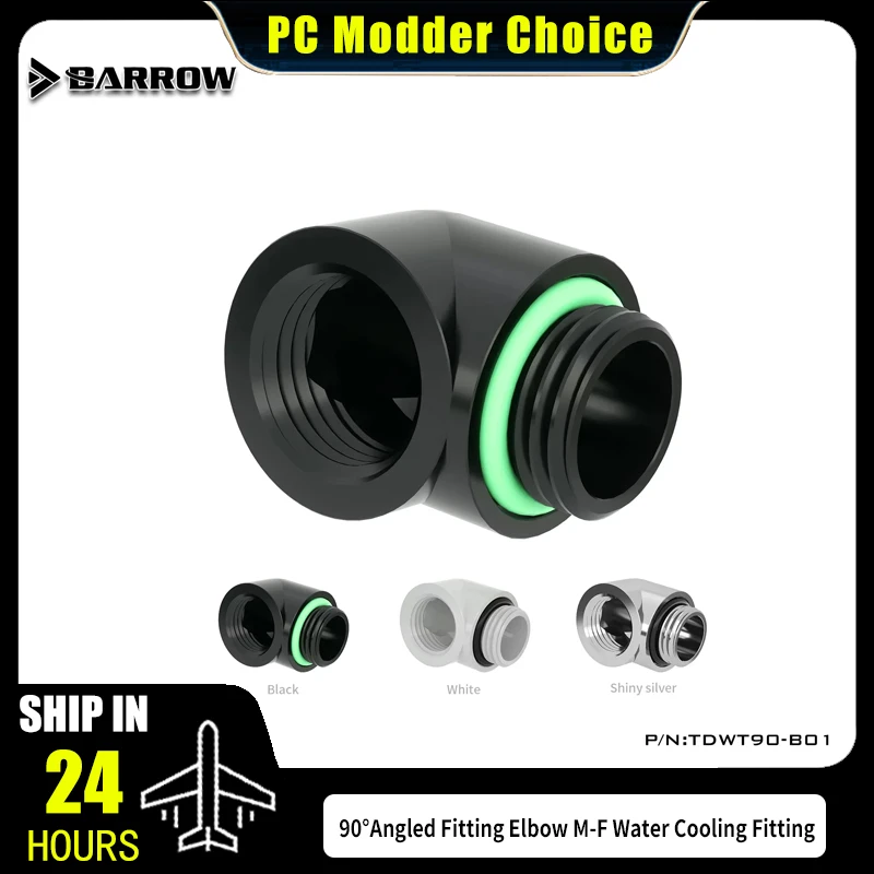 Barrow 90°Angled Fitting Elbow M-F Water Cooling Fitting, Portable Quarter Turn Transfer Adapter Connector,3 Colors TDWT90-B01