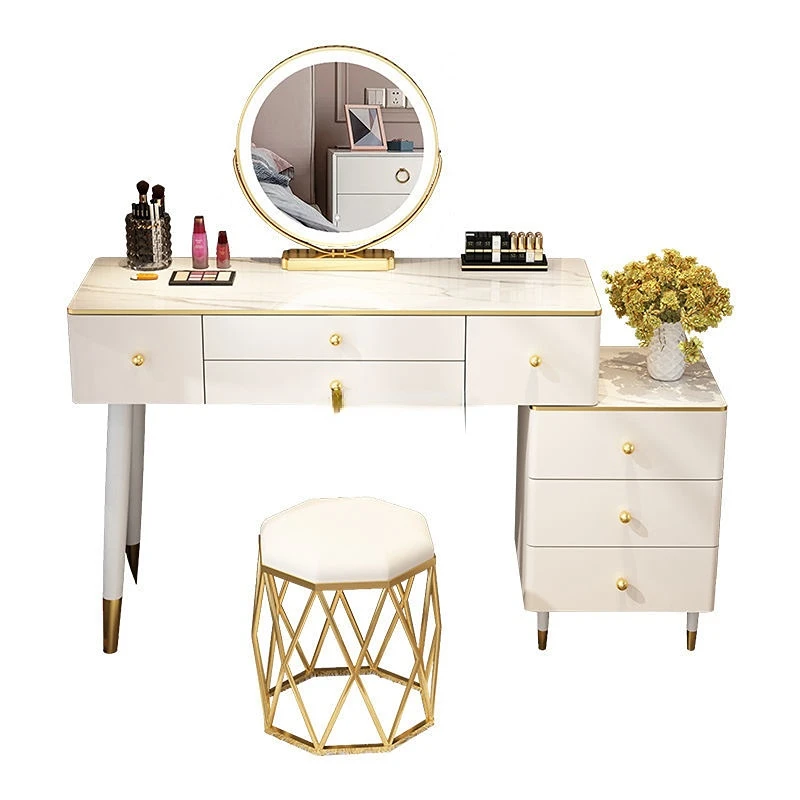 Tocador de maquillaje nórdico con espejo, mueble de dormitorio de lujo con luz móvil, WWH25YH