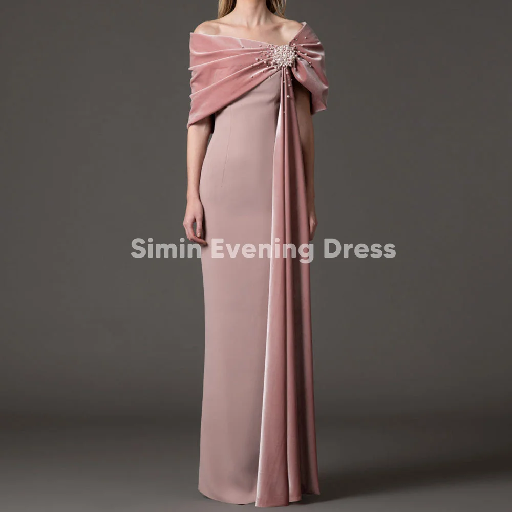 

Simin Women's Strapless Pearls Straight Luxury Evening Dress Sleeveless With Velour Shawl Floor-Length Elegant Dresses 2025
