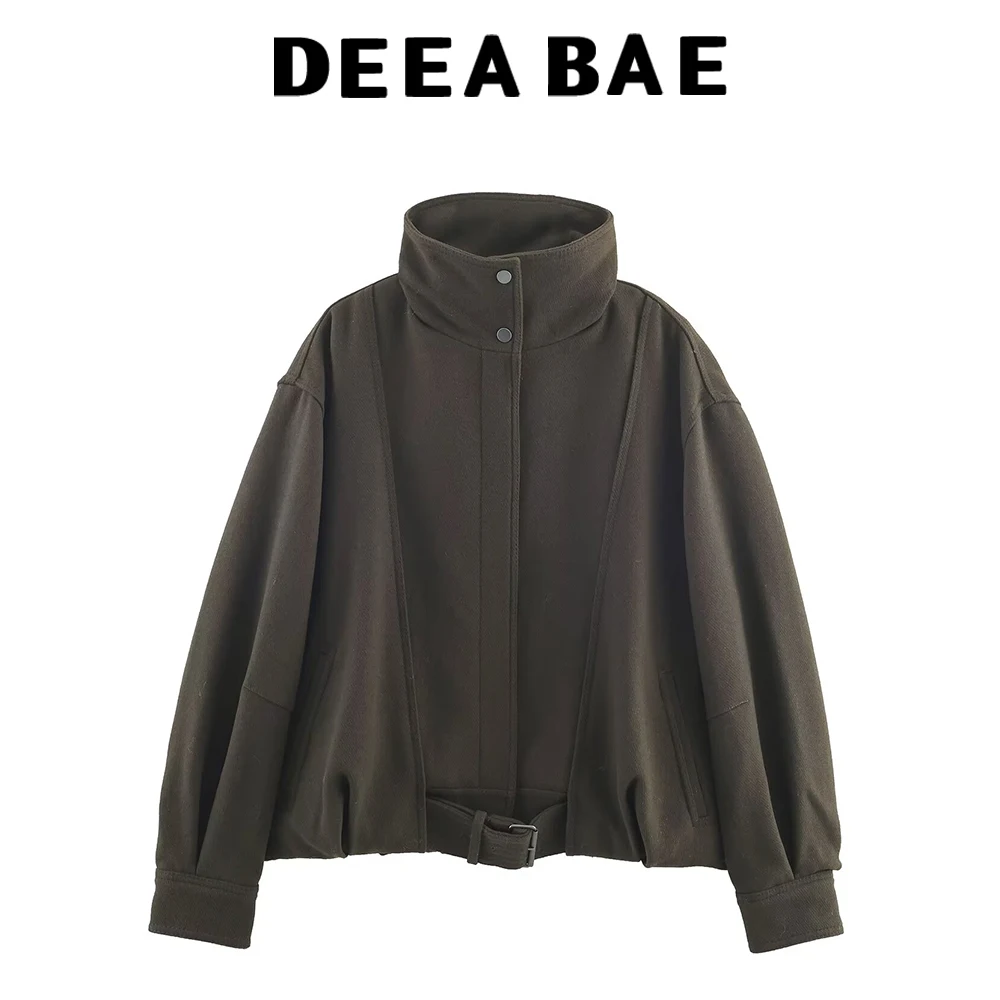 DEEABAE 2025 خريف جديد النمط الأوروبي والأمريكي القطن المخلوطة مشبك الديكور عالية طوق الطيار سترة معطف