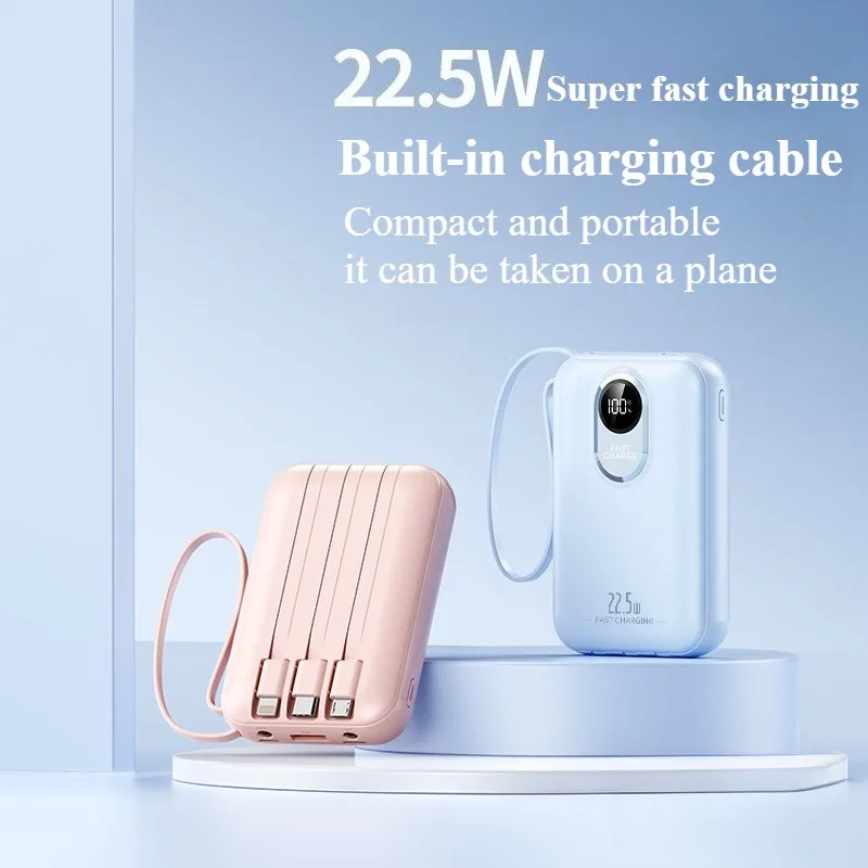 

Power Bank большой емкости, 20000 мАч, встроенные кабели, интеллектуальный цифровой дисплей, быстрое зарядное устройство 22,5 Вт для Samsung Apple