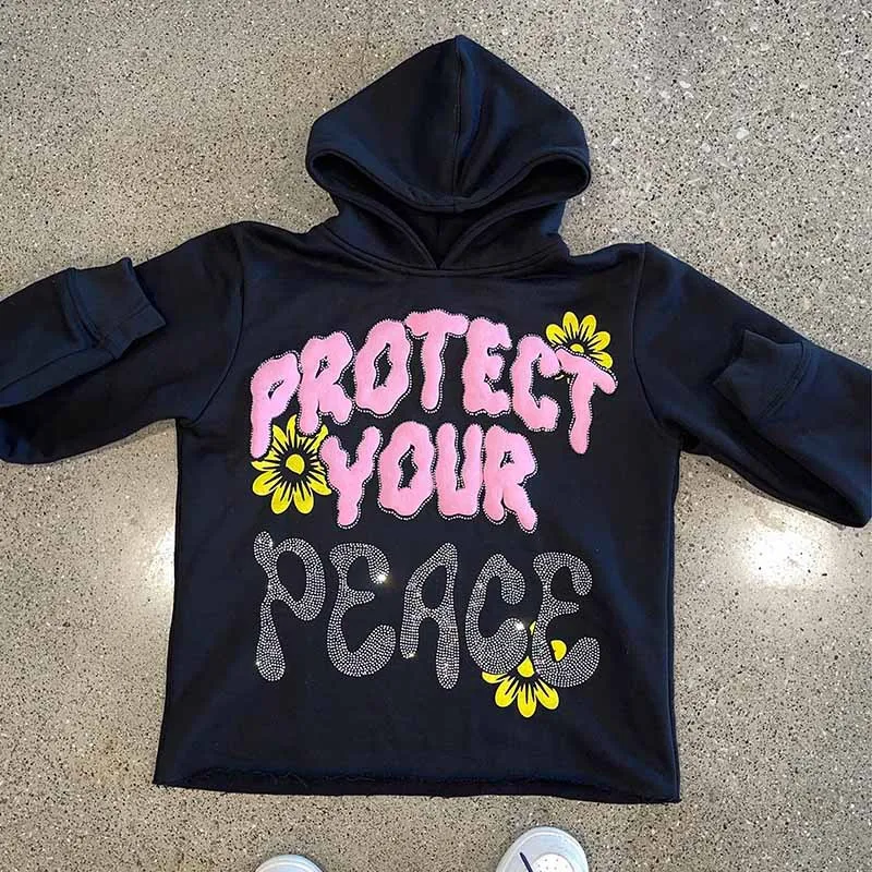 Hooded Sweatshirt Y2K Letter Rhinestone Printing Aesthetics Street Fashion Spring And Autumn Trend Leisure Sports Sweater