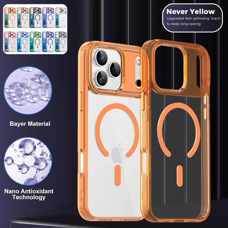 

Never Yellow For Magsafe Case For iPhone 17 15 16 Pro Max Transparent Magnetic Magsafing Cover For Apple 16e 17 Air 15 14 13 Pro