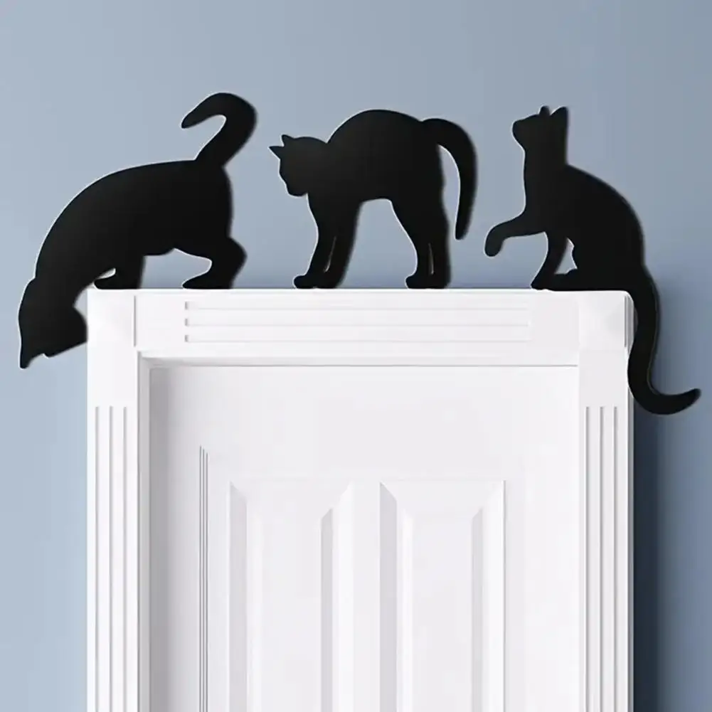 

Spooky Door Corner Decor Halloween Black Cat Decor Set Wooden Cat Silhouette Door Corner Hanging Sign for Family for Halloween