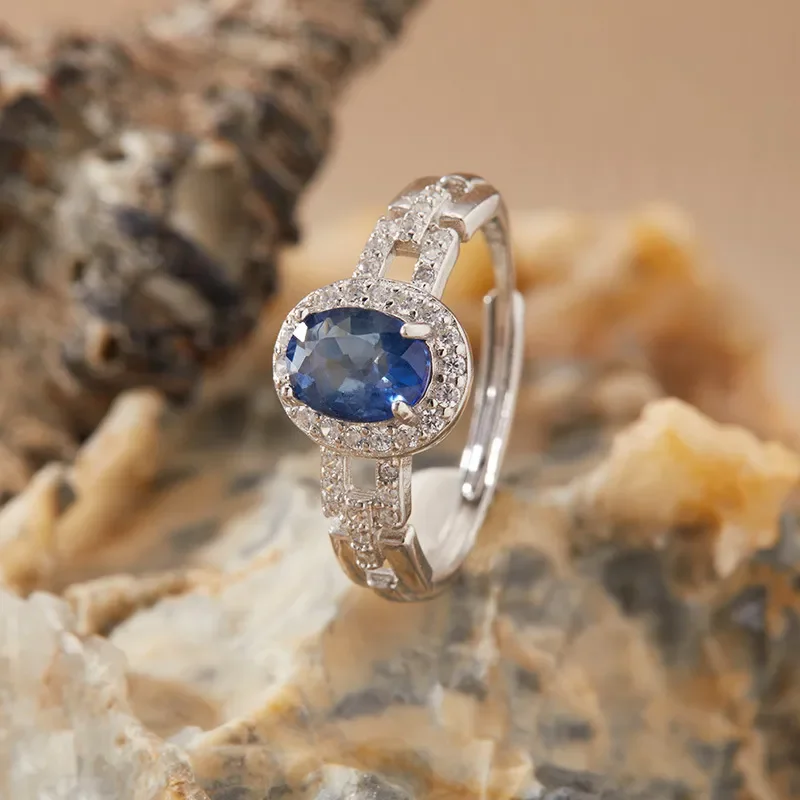 Natural color treasure sapphire ring women's s925 sterling silver gemstone index finger ring Xiaohongshu Douyin live
