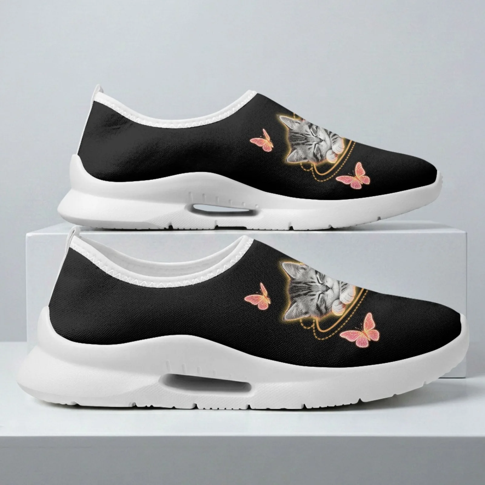 PENSTROLL Comfortable Nurse Shoes Casual Quick Dry Casual Shoes for Hospital Women Sleeping Cat Butterfly Print