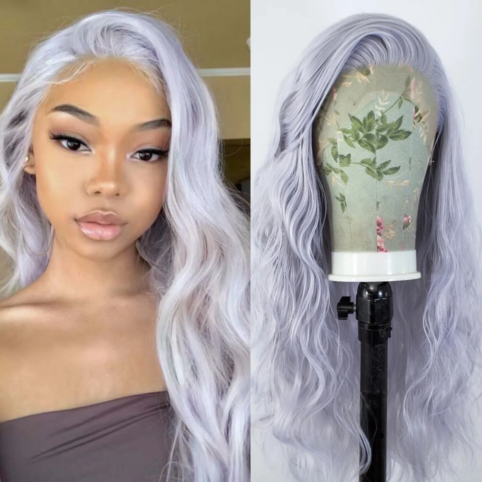 Silver Grey Wig Long Wavy Synthetic Lace Front Wig Water Wave Natural Curly Gray Colored Hair 13X4 Frontal Wigs for Women