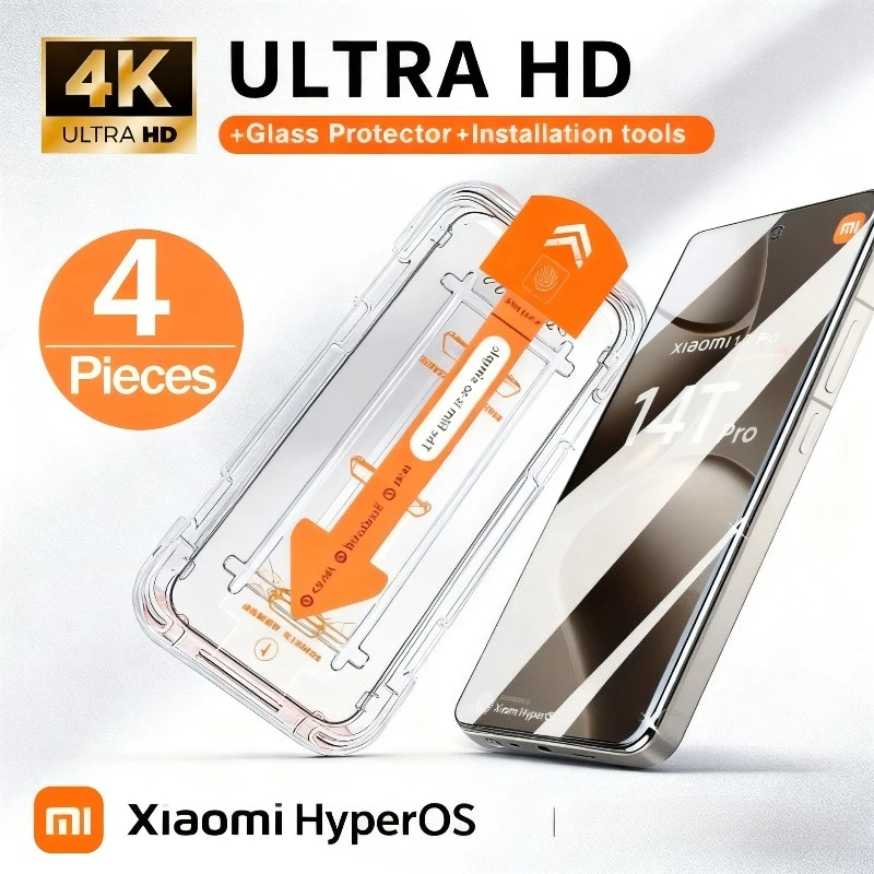 4 упаковки закаленного стекла без пыли 4K для Xiaomi 17 Pro Max 15T 14T 13T 14 13 12T Pro HD Защитное стекло для экрана с олеофобным покрытием