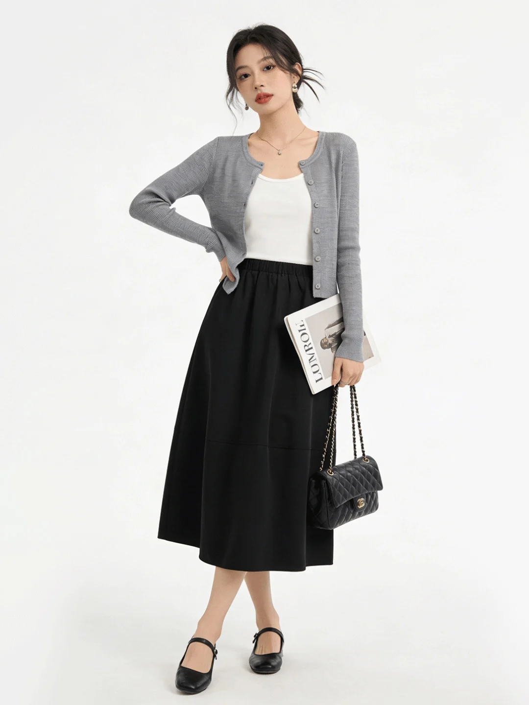 

High Waist A-Line Skirt Bla Elastic Color Slimming Spring Faion Casual Comfortable Breathable Women's Skirt