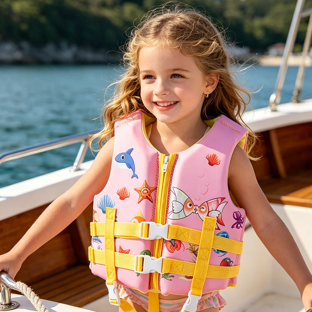 

Neoprene Boy Girl Life Vest Jackets Children Swim Surfing Protection Vest Kids Water Sports Rescue Belt Safe Buckle Swimwear